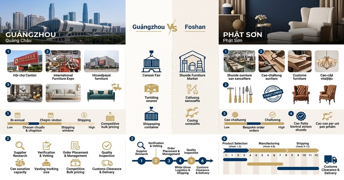 Minh hoạ 2: Cách chọn nguồn nội thất Trung Quốc uy tín — Quảng Châu vs Phật Sơn — White Glove Logistics