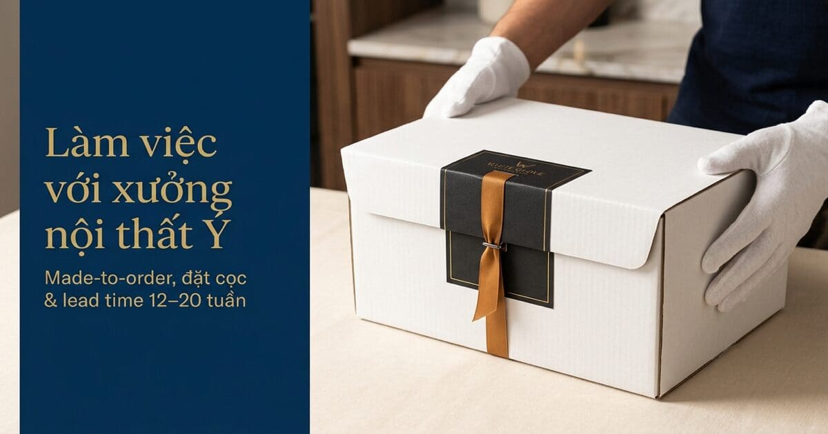 Ảnh bìa: Làm việc với xưởng nội thất Ý: made-to-order, đặt cọc và lead time 12–20 tuần — White Glove Logistics