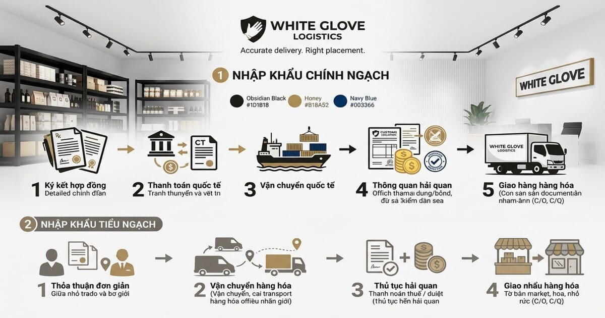 Minh hoạ 1: Nhập khẩu chính ngạch là gì? So sánh chi tiết với tiểu ngạch — White Glove Logistics