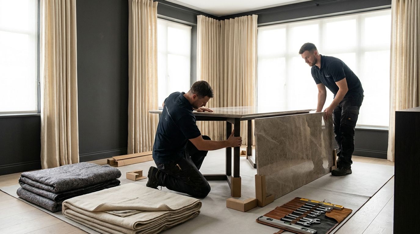 Kỹ thuật viên lắp đặt bàn đá cao cấp
